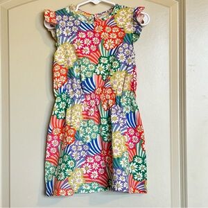 4-5Y Mini Boden Floral Ruffle Shoulder Jersey Dress